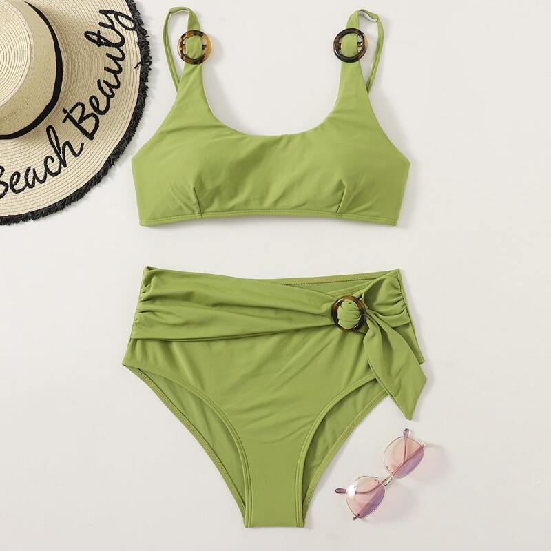 

Buckle High Waist Bikini Swimsuit, Olive green