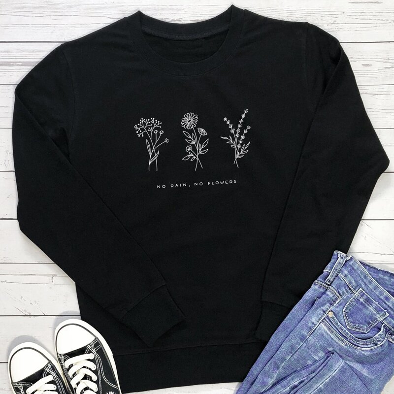 

Slogan Flower Graphic Sweatshirt, Black
