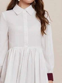 SHEIN Bishop Sleeve Colourblock Dress - White - View 5