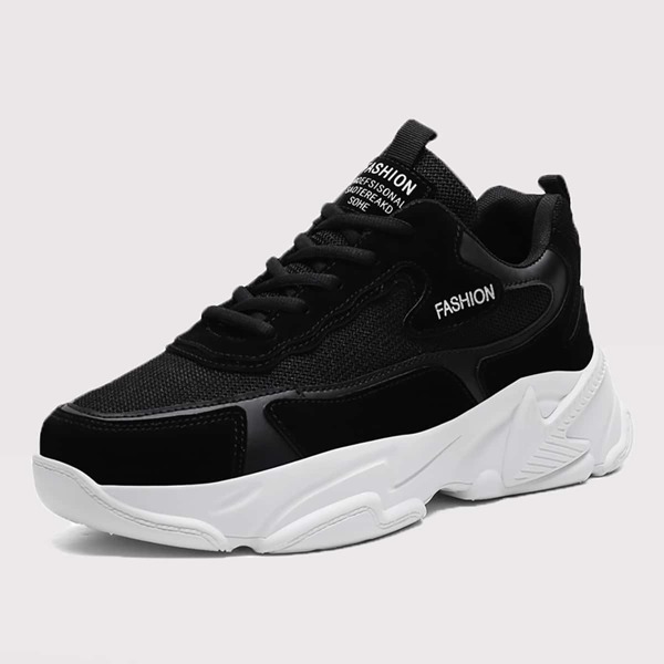 

Men Letter Graphic Lace-up Front Chunky Sneakers, Black