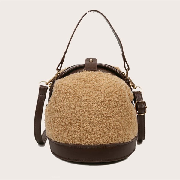 

Mini Contrast Faux Fur Satchel Bag, Khaki