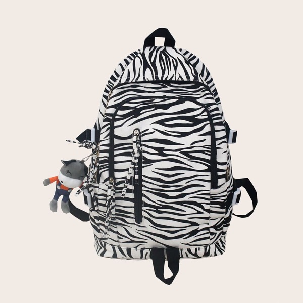 

Cartoon Charm Zebra Print Backpack, Black and white