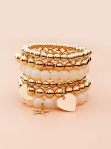 Bộ 6 chiếc vòng tay nhựa CCB họa tiết ngôi sao, trăng, trái tim phong cách Trung Đông cổ điển Boho, thích hợp cho dịp Ramadan, phối đồ thường ngày và ngày lễ. - Vàng - Xem 5