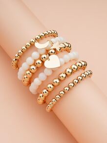 Bộ 6 chiếc vòng tay nhựa CCB họa tiết ngôi sao, trăng, trái tim phong cách Trung Đông cổ điển Boho, thích hợp cho dịp Ramadan, phối đồ thường ngày và ngày lễ. - Vàng - Xem 6