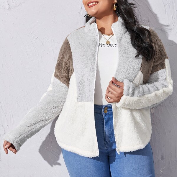 

Plus Colorblock Teddy Jacket, Multicolor