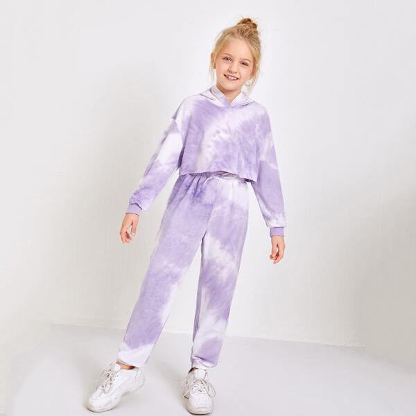 

Girls Drop Shoulder Tie Dye Hoodie & Sweatpants Set, Multicolor