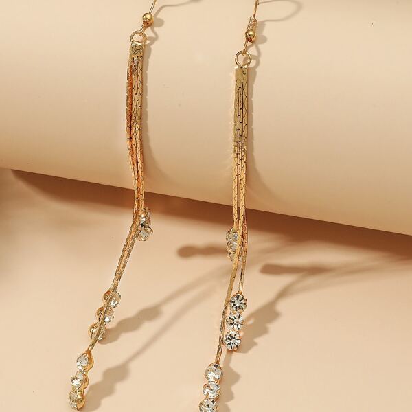 

Rhinestone Tassel Decor Drop Earrings, Gold