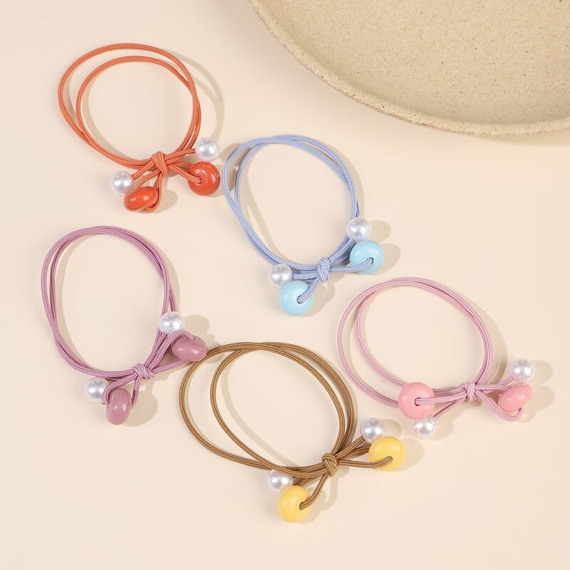 

5pcs Faux Pearl Beaded Hair Tie, Multicolor