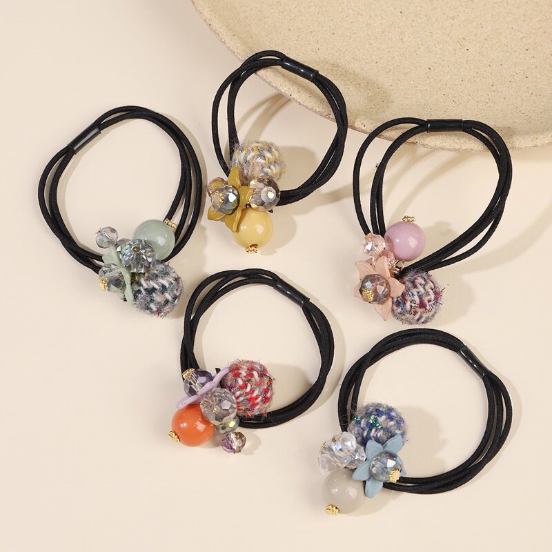 

5pcs Beaded Decor Hair Tie, Multicolor