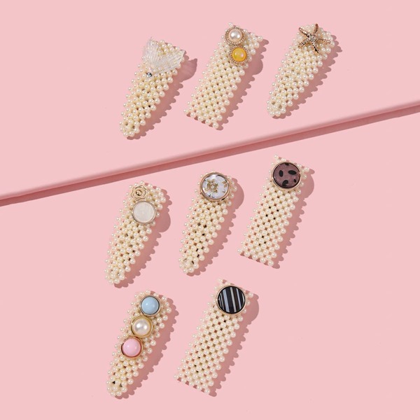 

8pcs Girls Faux Pearl Decor Hair Clip, Multicolor