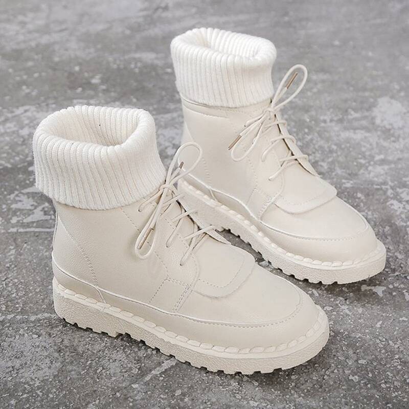 

Contrast Knit Shaft Lace-up Boots, Beige