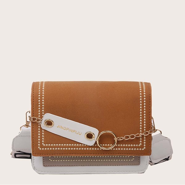 

Chain Decor Color Block Crossbody Bag, Yellow