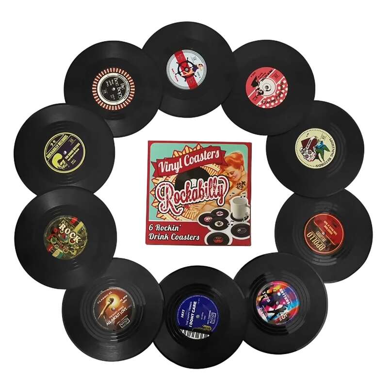 

3pcs Random Record Design Coaster, Black