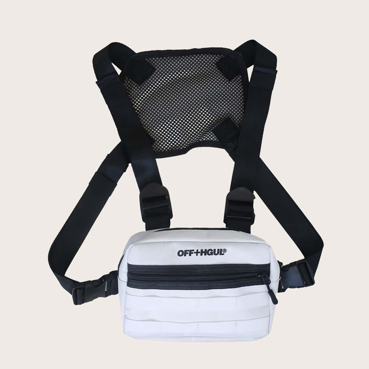 

Guys Letter Graphic Zip Front Chest Bag, White
