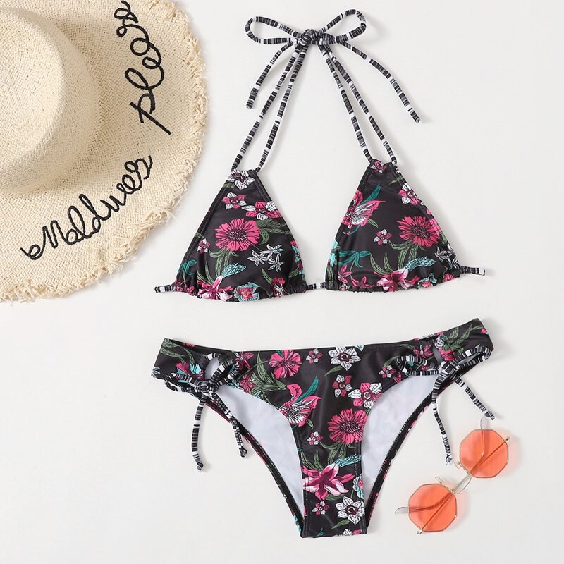 

Floral Triangle Bikini Swimsuit, Multicolor