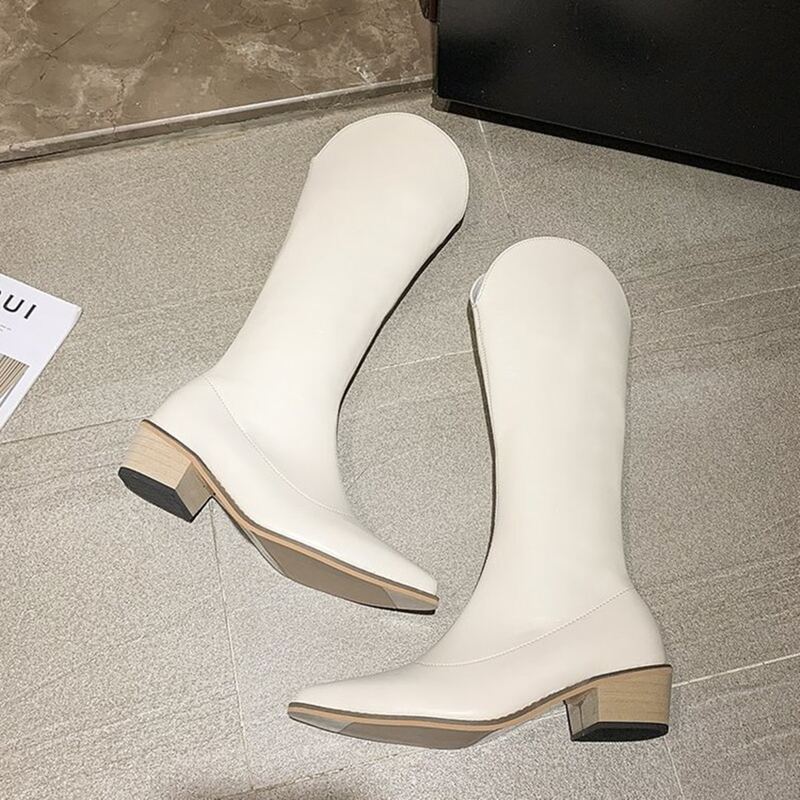 

Minimalist Point Toe Boots, Beige