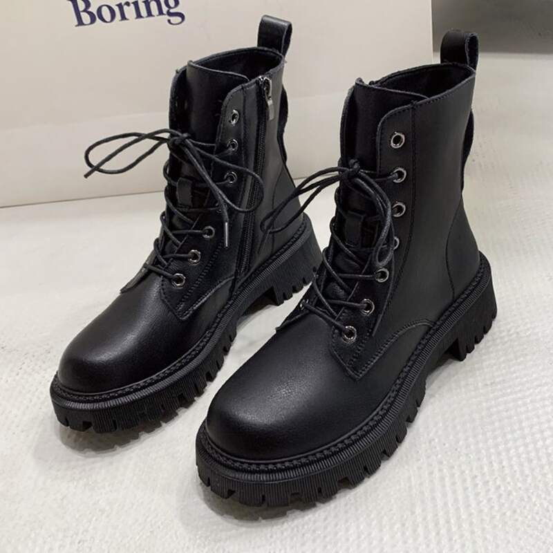 

Lace-up Lug Sole Combat Boots, Black