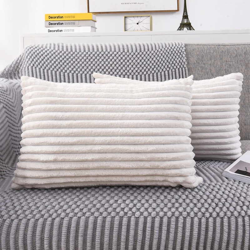 

1pc Plain Lumbar Pillow Cover Without Filler, Beige