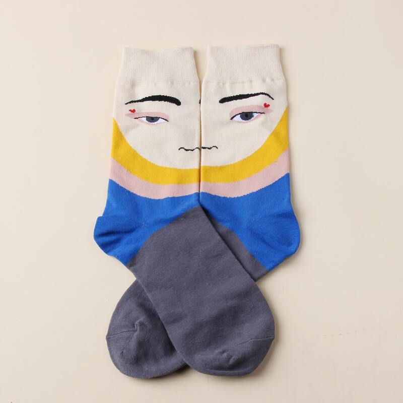 

1pair Figure Print Crew Socks, Multicolor