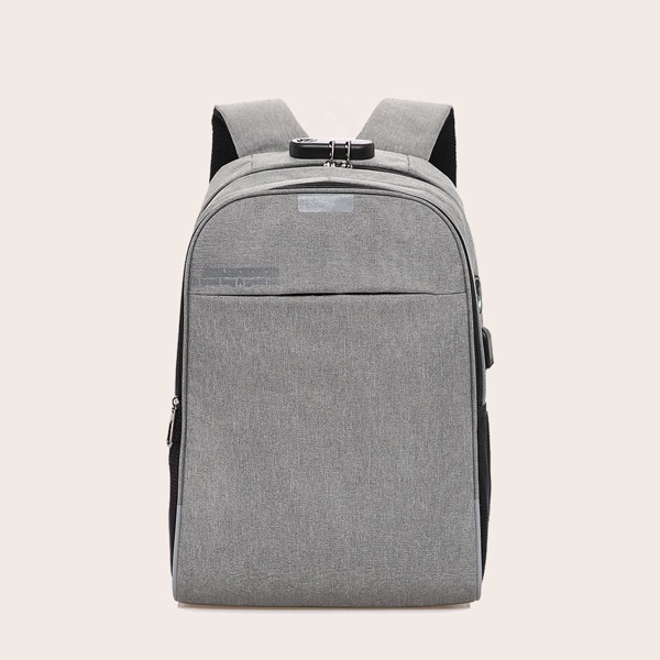 

Men Large Capacity Letter Graphic Backpack, Grey