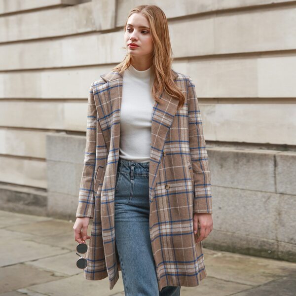 

Pocket Front Plaid Pea Coat, Multicolor