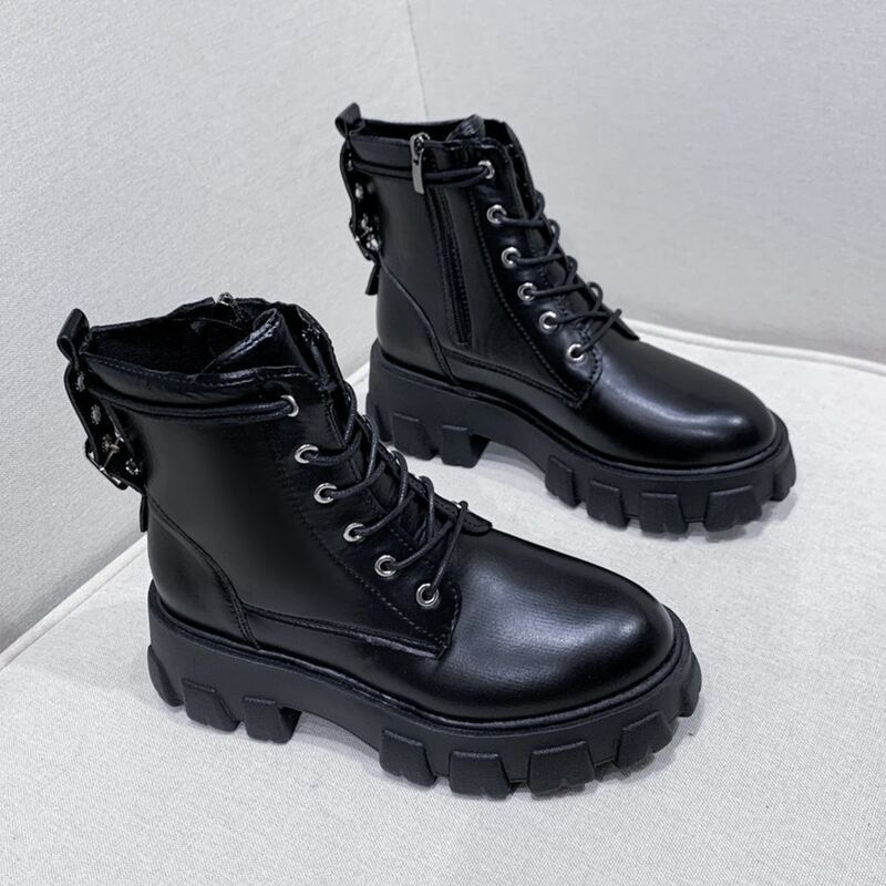 

Lace-up Lug Sole Combat Boots, Black