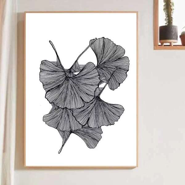 

Leaf Print Wall Painting Without Frame, White