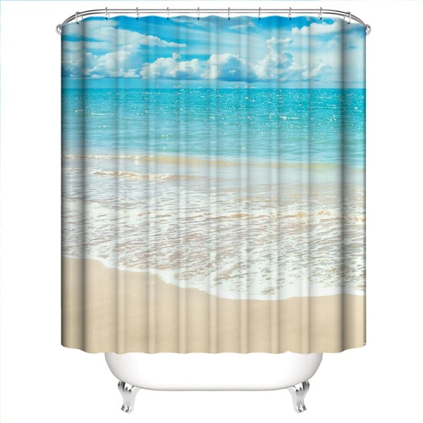 

Sea Pattern Shower Curtain With 12hooks, Multicolor