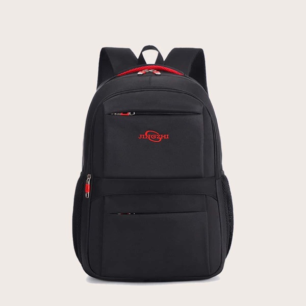 

Men Letter Graphic Zip Front Backpack, Black