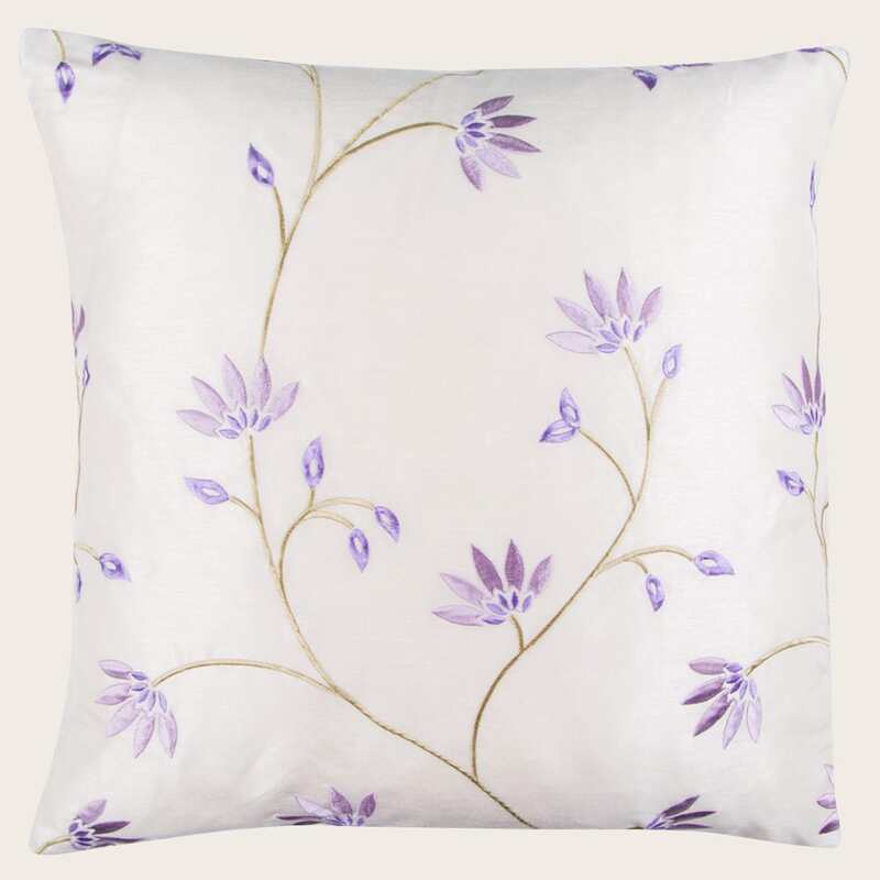 

Flower Embroidery Cushion Cover Without Filler, Purple