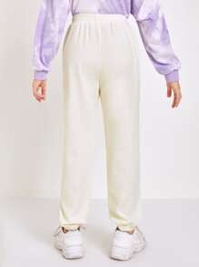 SHEIN Girls Slogan Graphic Joggers - Beige - View 2