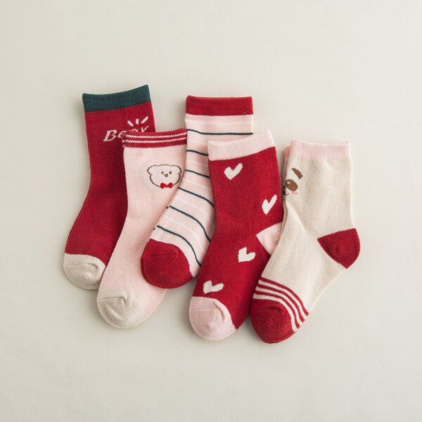 

5pairs Toddler Girls Striped Pattern Socks, Multicolor