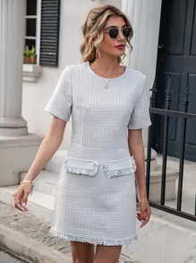 Our Raw Hem Plaid Tweed Dress is such a vibe - ROMWE