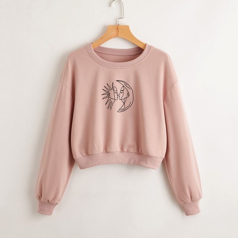 

Graphic Print Drop Shoulder Sweatshirt, Dusty pink