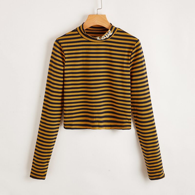 

Mock Neck Striped Tee, Multicolor