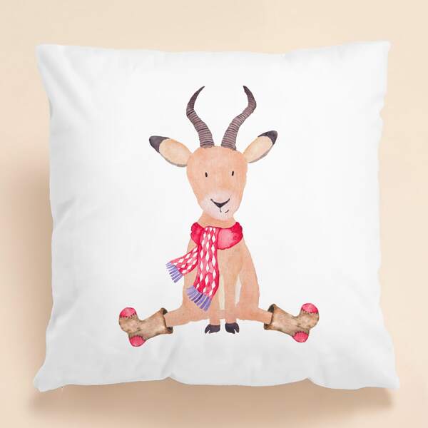 

Kids Christmas Cartoon Graphic Cushion Cover Without Filler, White