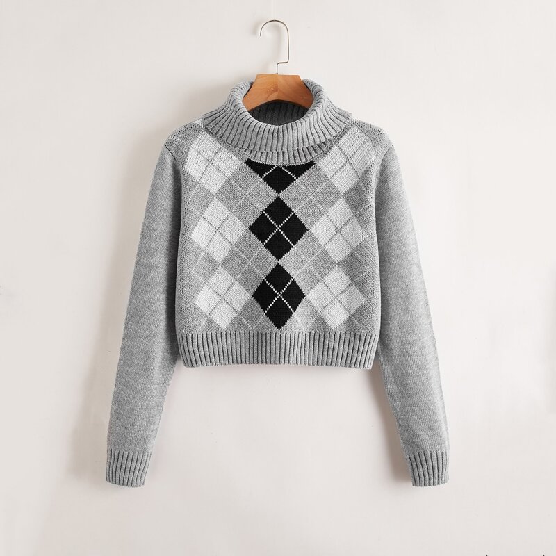 

Argyle Pattern High Neck Sweater, Multicolor