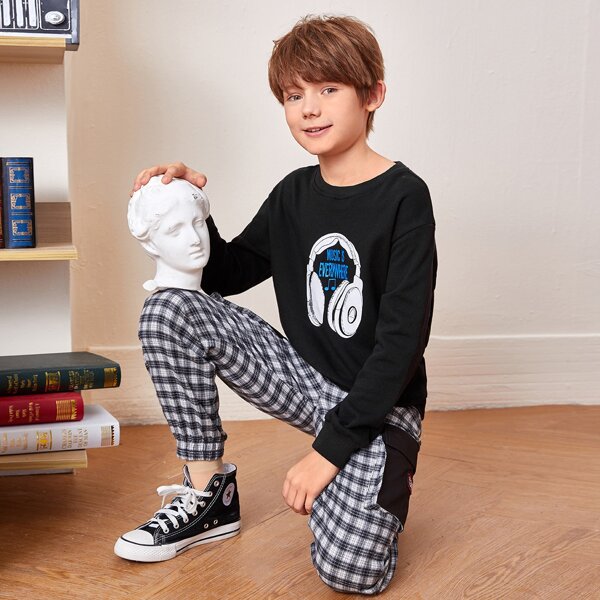 

Boys Slogan & Headset Print Pullover, Black