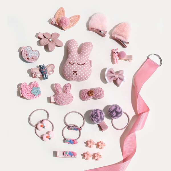 

24pcs Baby Cartoon & Bow Decor Hair Accessory, Pink