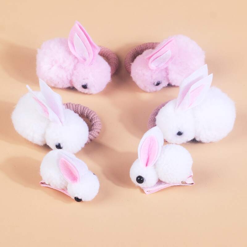 

6pcs Bunny Hair Tie & Hair Clip, Multicolor