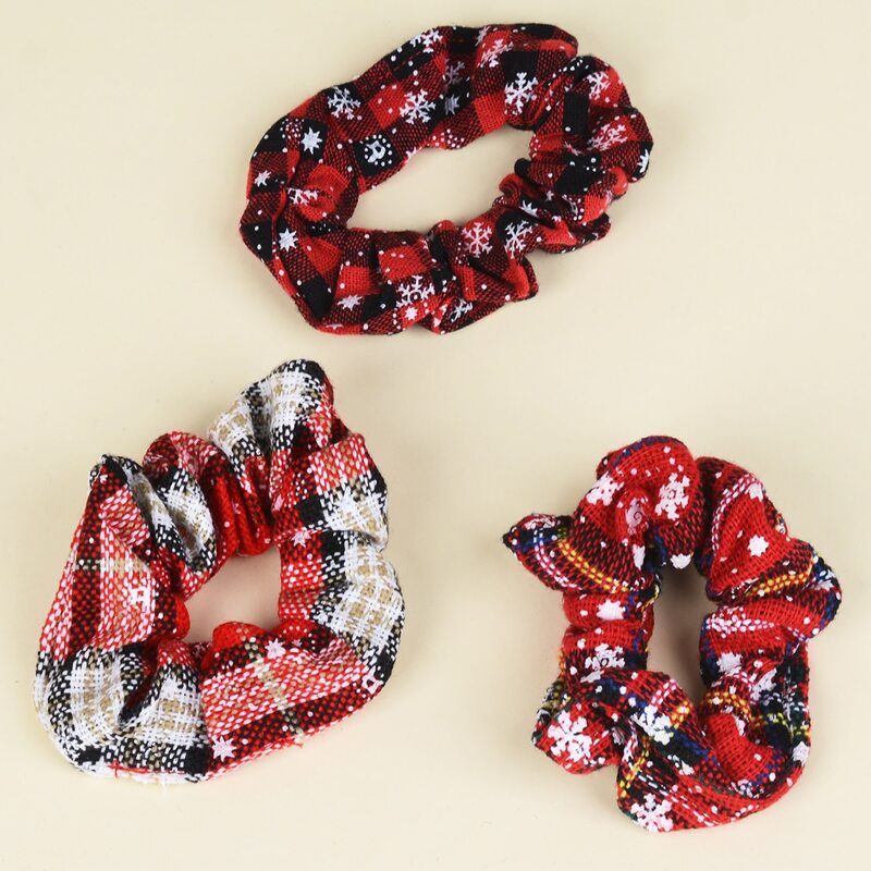 

3pcs Tartan Snowflake Scrunchie, Multicolor