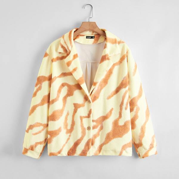 

Plus Tie Dye Lapel Collar Teddy Jacket, Multicolor