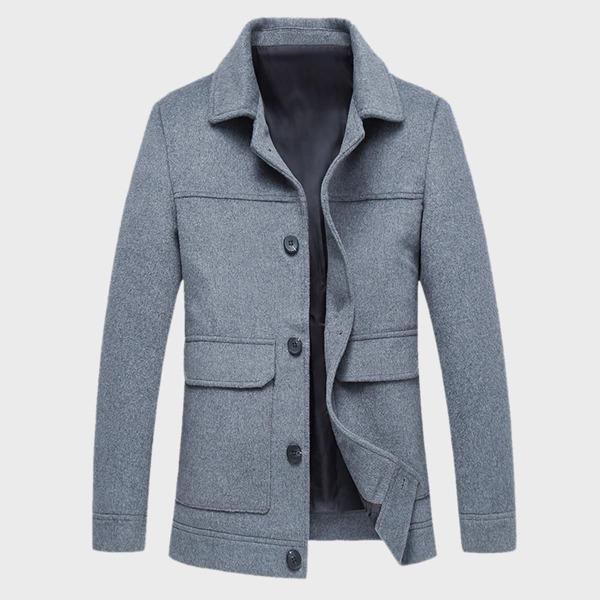

Men Flap Pockets Button Front Overcoat, Pastel dusty blue