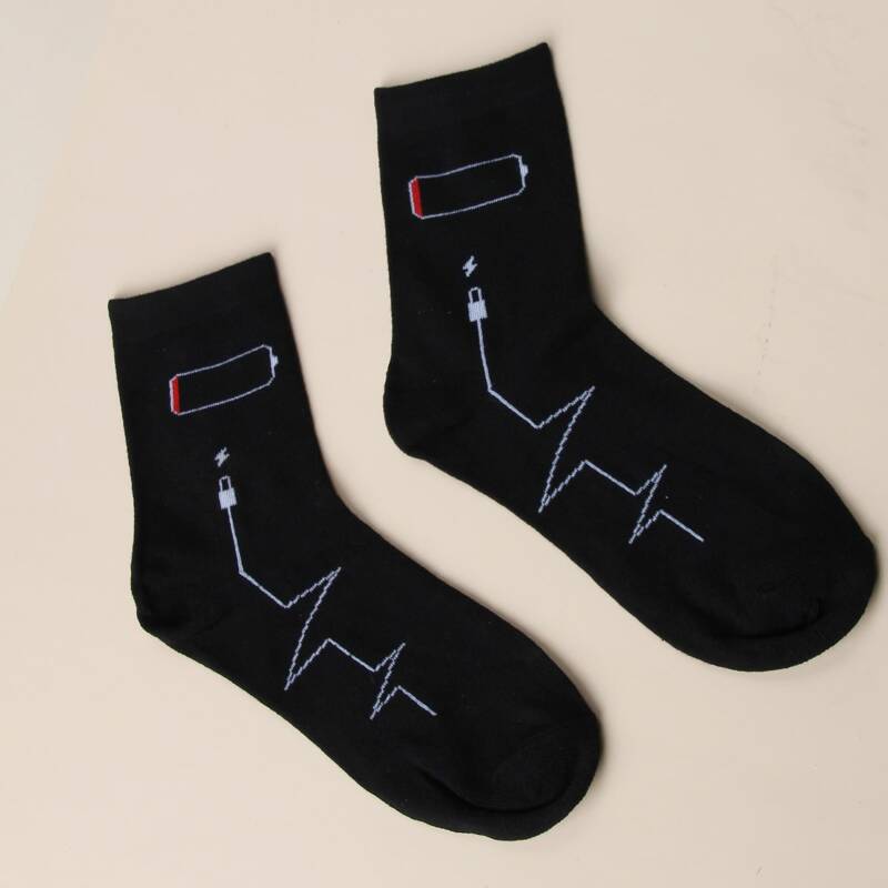 

1pair Charging Pattern Crew Socks, Black