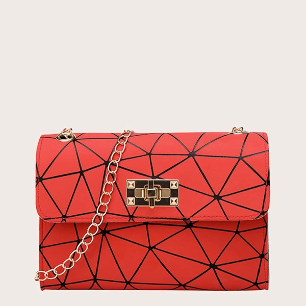 

Geometric Pattern Chain Bag, Red