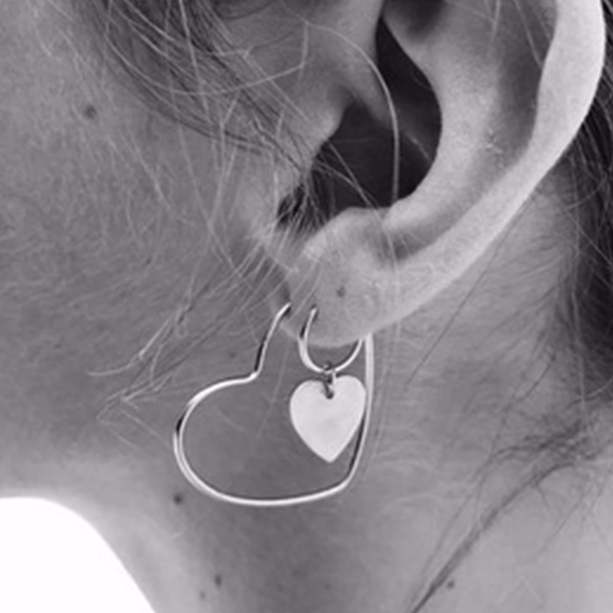 

2pairs Heart Hoop Earrings, Silver