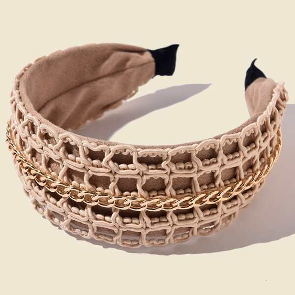 

Chain Decor Wide Hair Hoop, Beige