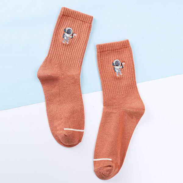 

Cartoon Embroidered Crew Socks, Orange