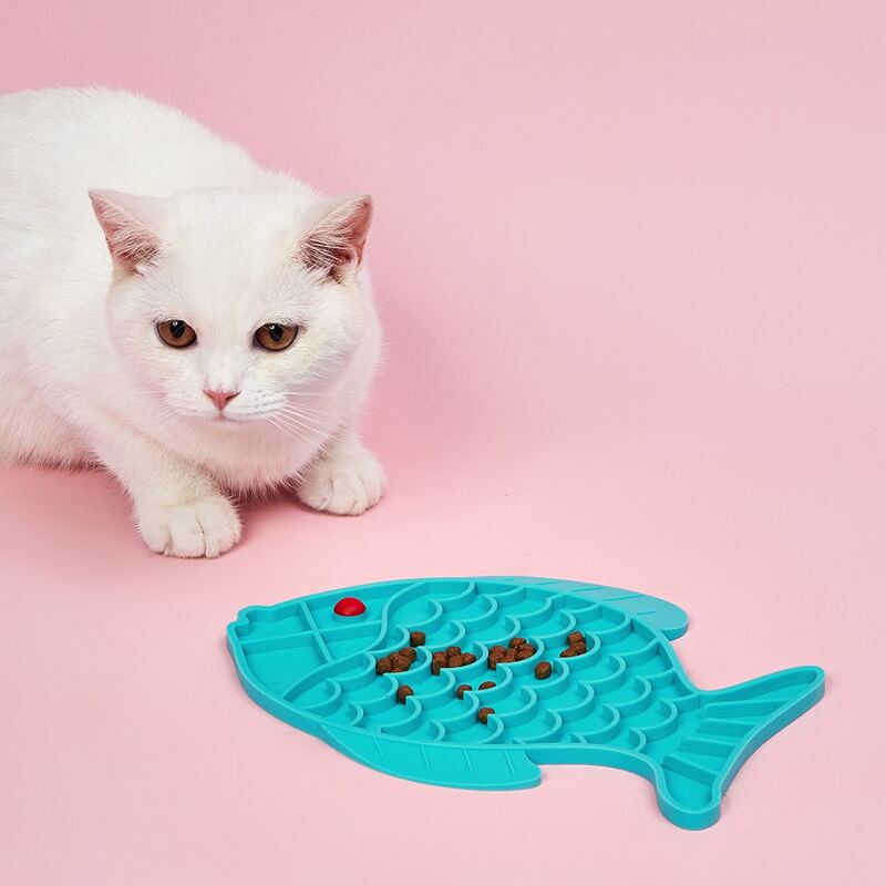 

Silicone Fish Shaped Slow Feeder Cat Bowl, Blue