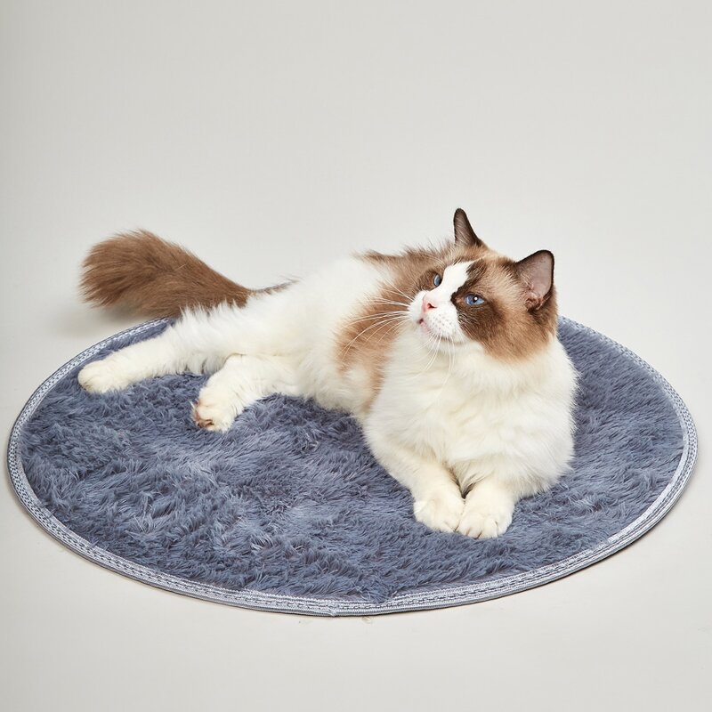 

Plush Round Dog Mat, Grey